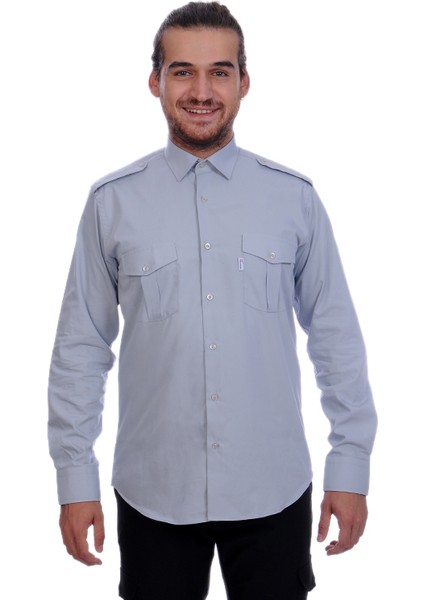 Güvenlik Gömlek Klasik Yaka Uzun Kol Gri