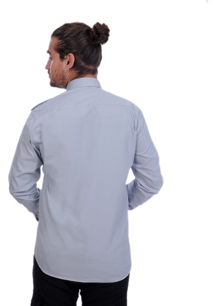 Güvenlik Gömlek Klasik Yaka Uzun Kol Gri