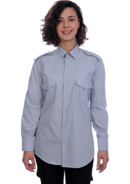 Güvenlik Gömlek Klasik Yaka Uzun Kol Gri