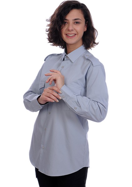 Güvenlik Gömlek Klasik Yaka Uzun Kol Gri