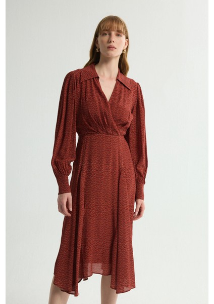 Desenli Uzun Kollu Elbise Emp.bordo 124L9653000