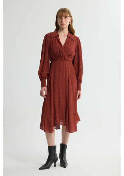 Desenli Uzun Kollu Elbise Emp.bordo 124L9653000 modelleri