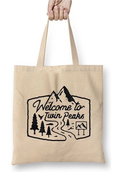 Twin Peaks Beyaz Bez Çanta Uzun Saplı Alışveriş Çantası Plaj Çantası