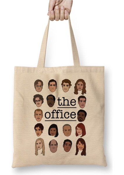 The Office Crew Beyaz Bez Çanta Uzun Saplı Alışveriş Çantası Plaj Çantası