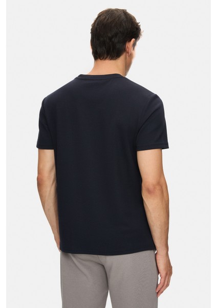 Canary Lacivert Bisiklet Yaka Gofre Baskılı Modal Kumaş Standard Fit Erkek Tshirt