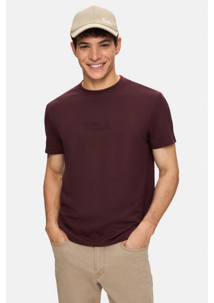 Canary Bordo Bisiklet Yaka Gofre Baskılı Modal Kumaş Standard Fit Erkek Tshirt fırsatları