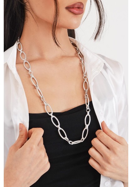 Pınkmark Kadın Gümüş Uzun 75 cm Klipsiz Kararmaz Kaplamalı Kolye PMKL25629