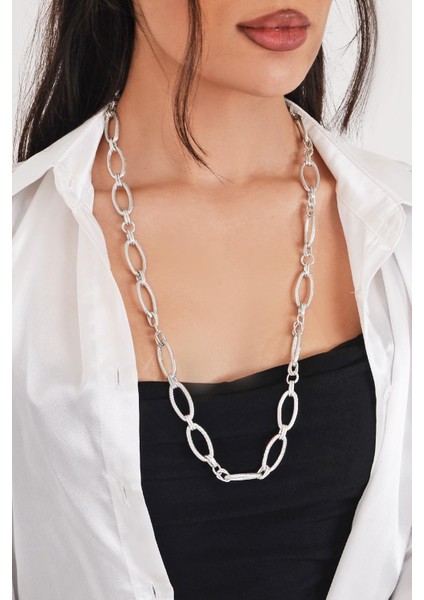 Pınkmark Kadın Gümüş Uzun 75 cm Klipsiz Kararmaz Kaplamalı Kolye PMKL25629