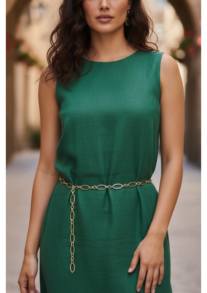 Pınkmark Kadın Gold Alüminyum Özel Desenli Hafif Zincir Kemer PMKM25685