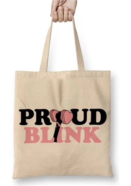 Proud Blınk Blackpink Beyaz Bez Çanta Uzun Saplı Alışveriş Çantası Plaj Çantası