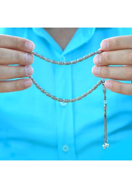 Üç Kamçı Püskül Çeşmi Bülbül Detaylı Telkari Tasarım Kapsül Kesim Eskitme Renk 925 Ayar Gümüş Tesbih indirimleri