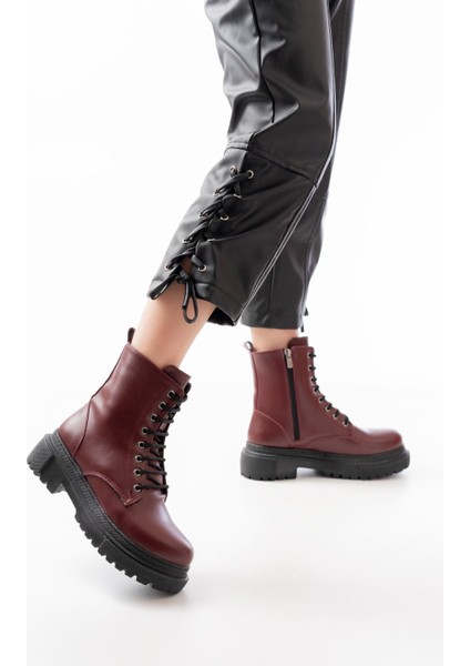 Trixor Bordo Bağcıklı Fermuarlı Günlük Kadın Bot