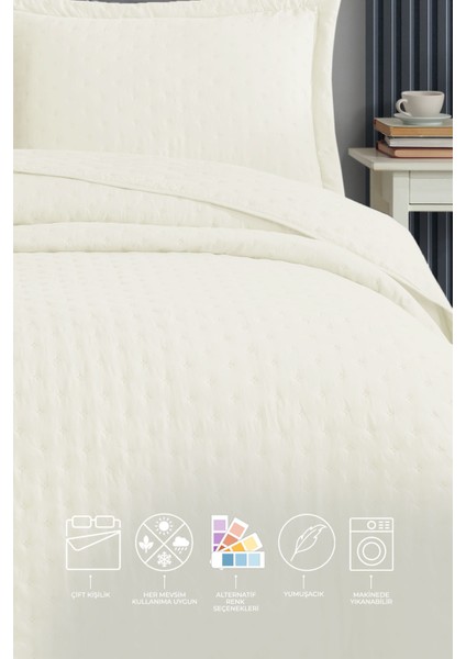 Helena Yatak Örtüsü Çift Kişilik 3 Parça (240x260 cm) Krem