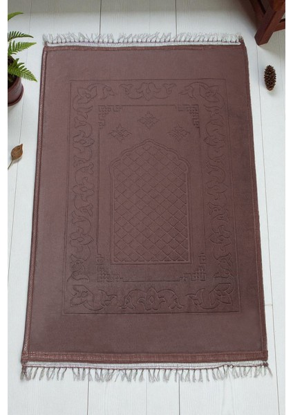 Yumuşak Kadife Dokulu Peluş Seccade Kahverengi