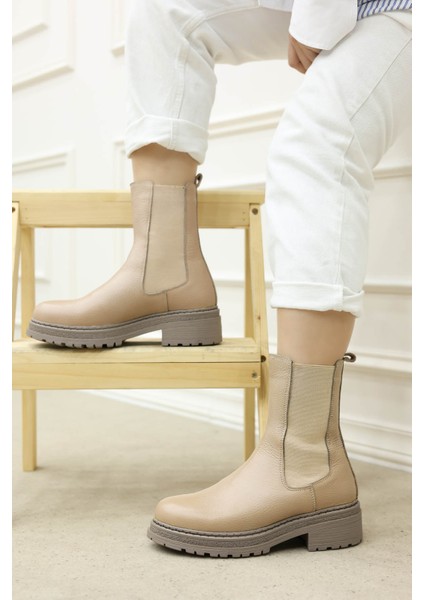 Hakiki Deri Kürklü Kadın Klasik Bot 257KZA622