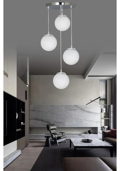 Sarkıt Tepsi Gümüş 4'lü Beyaz/füme/bal Camlı Avize (Seçim Yapınız)