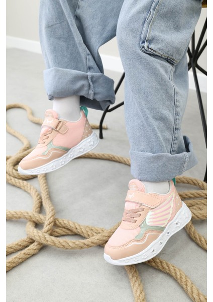 Kız Çocuk Lastikli Ve Cırtılı Desenli Işıklı Sneaker Spor Çocuk Ve Bebek Ayakkabısı 141xca058