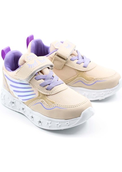 Kız Çocuk Lastikli Ve Cırtılı Desenli Işıklı Sneaker Spor Çocuk Ve Bebek Ayakkabısı 141xca058