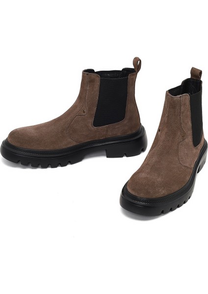 Erkek Vizon Kalın Tabanlı Süet Deri Chelsea Bot 25WFD701810 modelleri