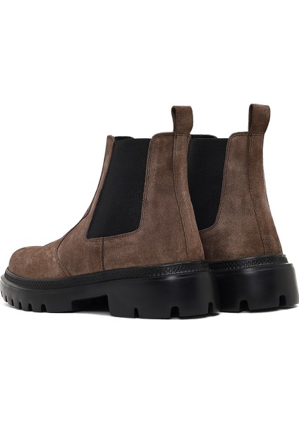 Erkek Vizon Kalın Tabanlı Süet Deri Chelsea Bot 25WFD701810