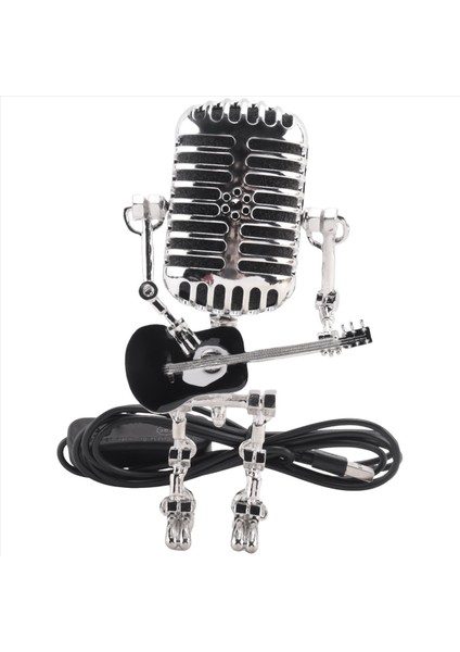 Retro tarzı vintage mikrofon robot masa lambası, vintage mikrofon robot dokunmatik dimmer lamba masa lambası siyah (Yurt Dışından)