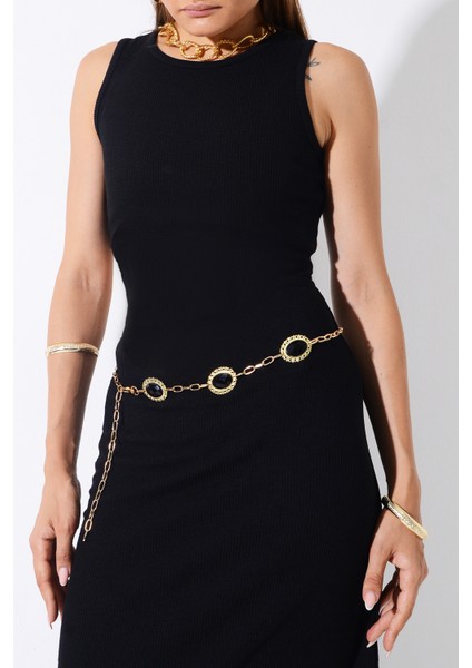 Pınkmark Kadın Gold Siyah Taşlı Zincir Kemer PMKM25642