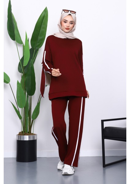 Bordo Kol Bağlamalı Tunik Pantolonlu Takım fiyatları