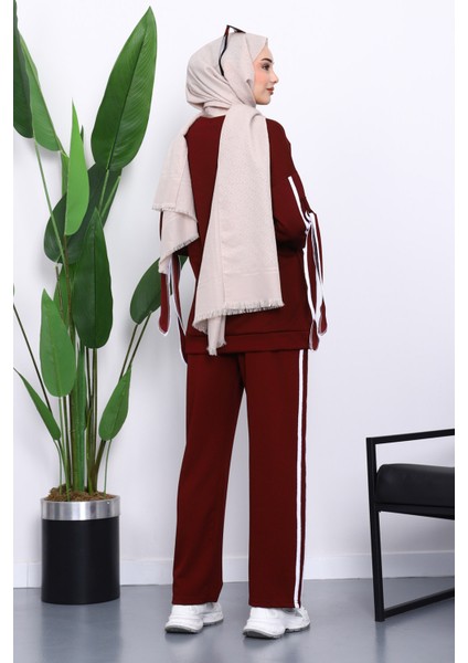 Bordo Kol Bağlamalı Tunik Pantolonlu Takım fırsatları