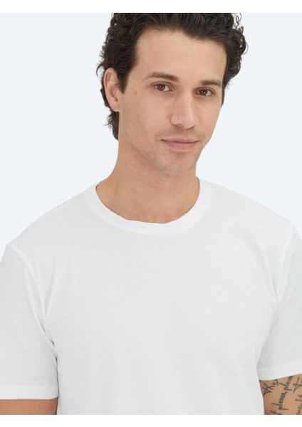 Kırık Beyaz Düz Bisiklet Yaka %100 Pamuk T-Shirt modelleri