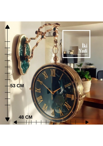 Rennes Gold Metal Yan Duvar Saati Çift Taraflı Istasyon Saat Ev Ofis Lüks Dekoratif Obje fiyatları