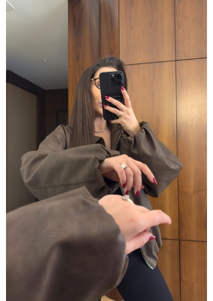 Premium Deri Bomber Ceket- Kahverengi fırsatları