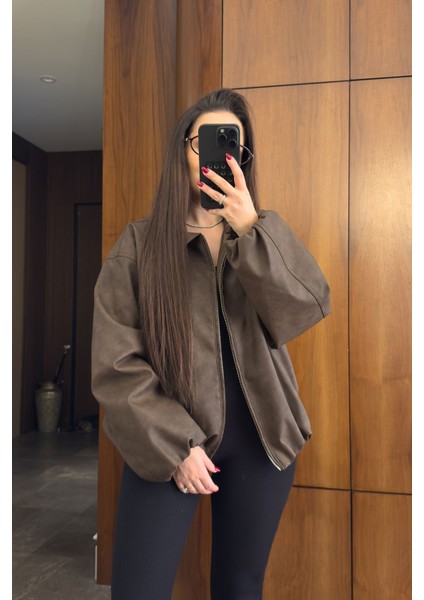Premium Deri Bomber Ceket- Kahverengi fiyatları