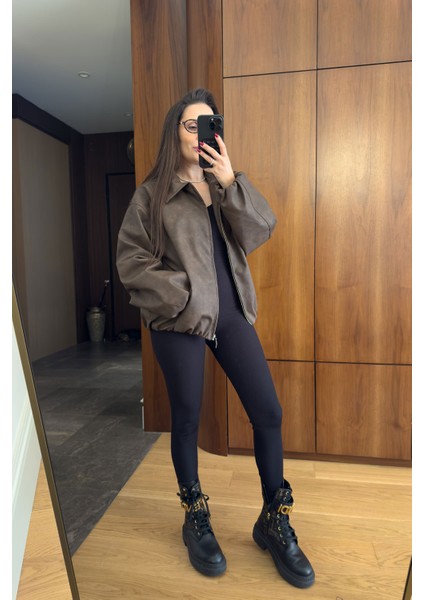 Premium Deri Bomber Ceket- Kahverengi modelleri