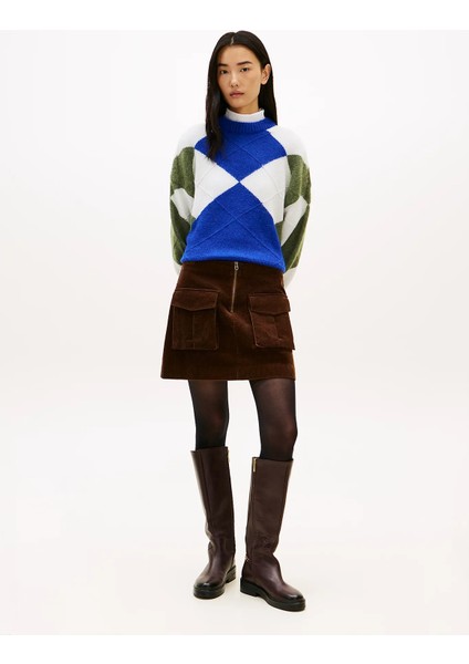 Alpaka Karışımlı Baklava Desenli Bisiklet Yaka Uzun Kollu Kadın Mavi Kazak WW0WW474640ZU fiyatları