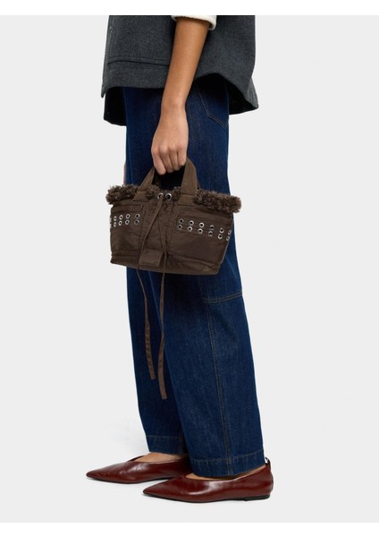 Kürk Efektli Teknik Kumaş Tote Çanta fiyatları