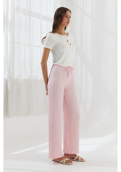 Beli Lastikli Gofre Pantolon Pembe modelleri
