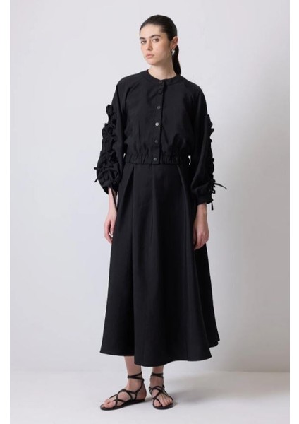 Kolları Büzgülü Ceket Elbise Takım Siyah