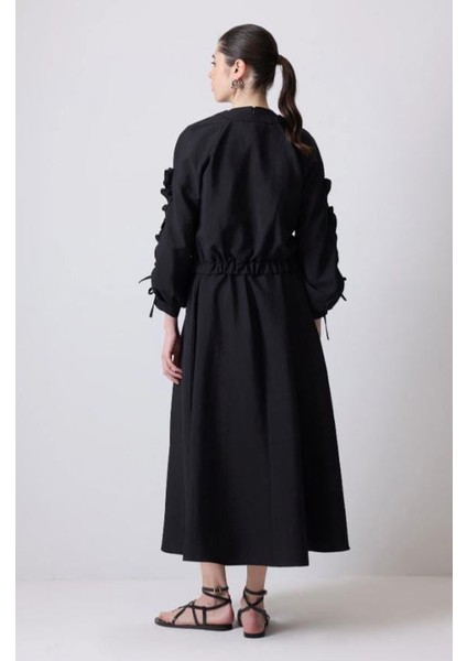 Kolları Büzgülü Ceket Elbise Takım Siyah fırsatları
