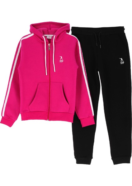 Kız Çocuk 3 Iplik-Fermuarlı-Kapüşonlu-Kanguru Cepli Eşofman Takımı 12-16 Yaş 12376