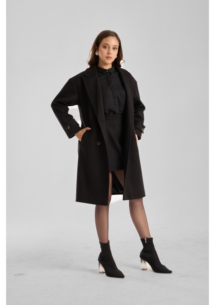 Siyah Regular Kruvaze Yaka Kaban fiyatları