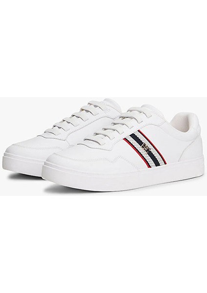 Th Dokuma Şeritli Düz Taban Kadın Beyaz Sneaker FW0FW09001YBS fiyatları