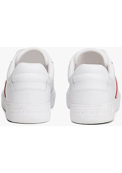 Th Dokuma Şeritli Düz Taban Kadın Beyaz Sneaker FW0FW09001YBS indirimleri