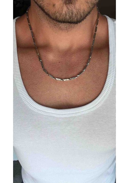 Erkek Silver Stainless Steel Ince Desenli Zincir Kolye – Suya Dayanıklı