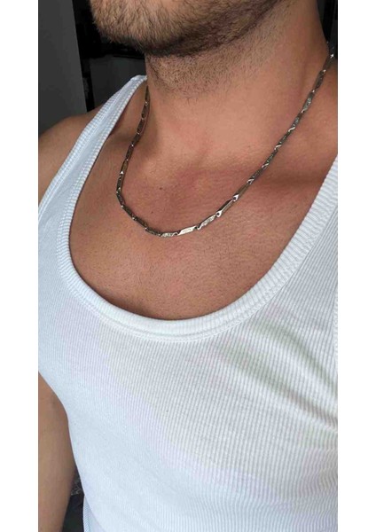 Erkek Silver Stainless Steel Ince Desenli Zincir Kolye – Suya Dayanıklı modelleri