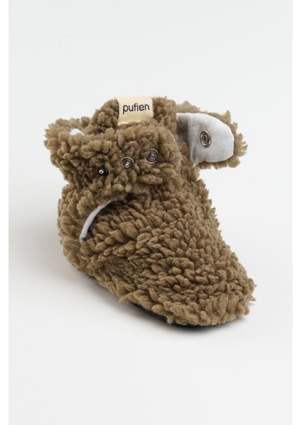 Kaydırmaz Tabanlı Bebek Pandufu – Peluş ve Terletmez Organik Pamuk Astarlı Haki Panduf