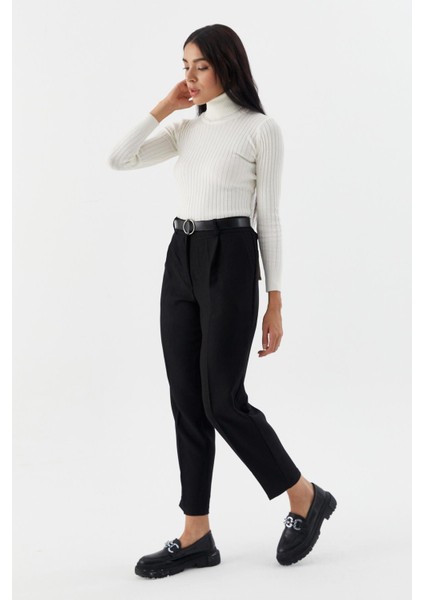 Kemerli Yüksek Bel Pantolon Sıyah modelleri