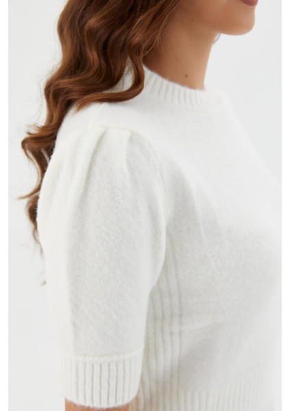 Kısa Balon Kol Triko Bluz Ekru fiyatları