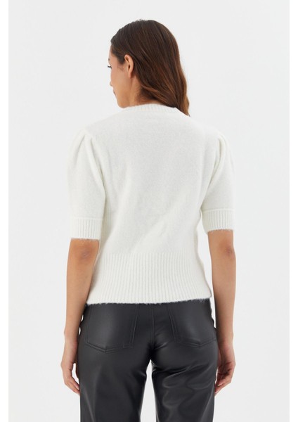 Kısa Balon Kol Triko Bluz Ekru indirimleri