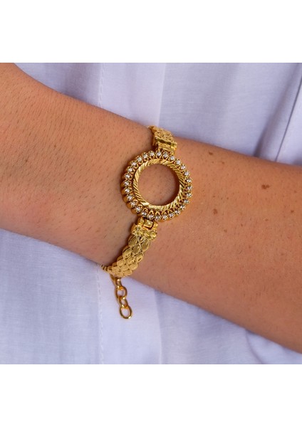 Çeyrek Altın Çerçeve Bileklik Çelik Altın Kaplama BLZ-643