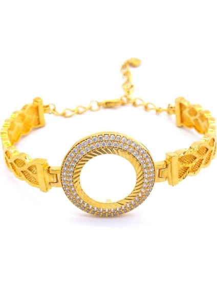 Yarımlı Çerçeve Bileklik Altın Kaplama Taşlı Lazerli Kelepçe BLZ-294 indirimleri
